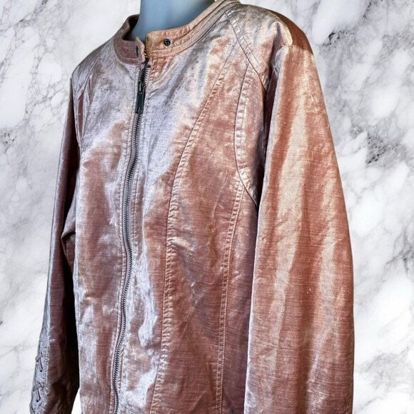 Torrid Crushed Velvet Lace Up Sleeve Moto Jacket in Iced Pink - Picture 5 of 12